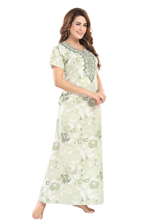 Green_Floral_Cotton_blend_Night_Dress_For_Ladies