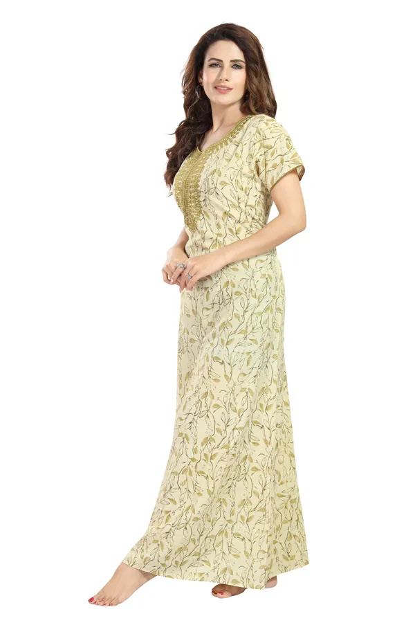 Green_Floral_Cotton_blend_Night_Dress_For_Ladies
