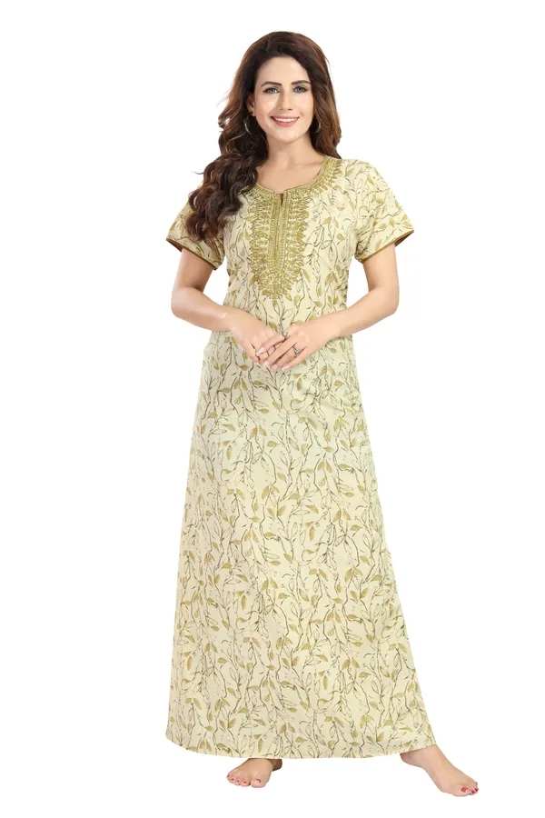 Green_Floral_Cotton_blend_Night_Dress_For_Ladies