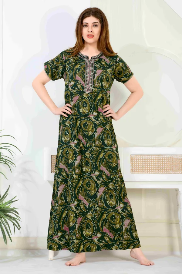 Green_Floral_Cotton_blend_Night_Dress_For_Ladies