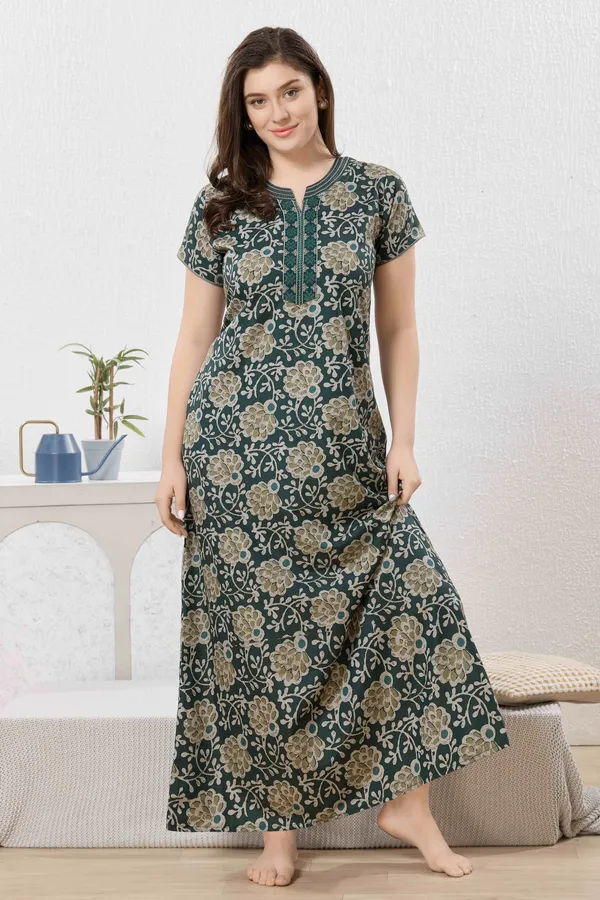 Green_cotton_blend_Nighty_for_Women
