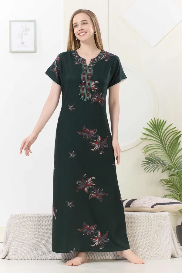 Green_floral_embroidered__A-line_Alpine__Nighty_for_Women
