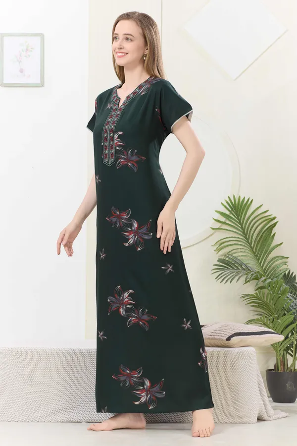 Green_floral_embroidered__A-line_Alpine__Nighty_for_Women