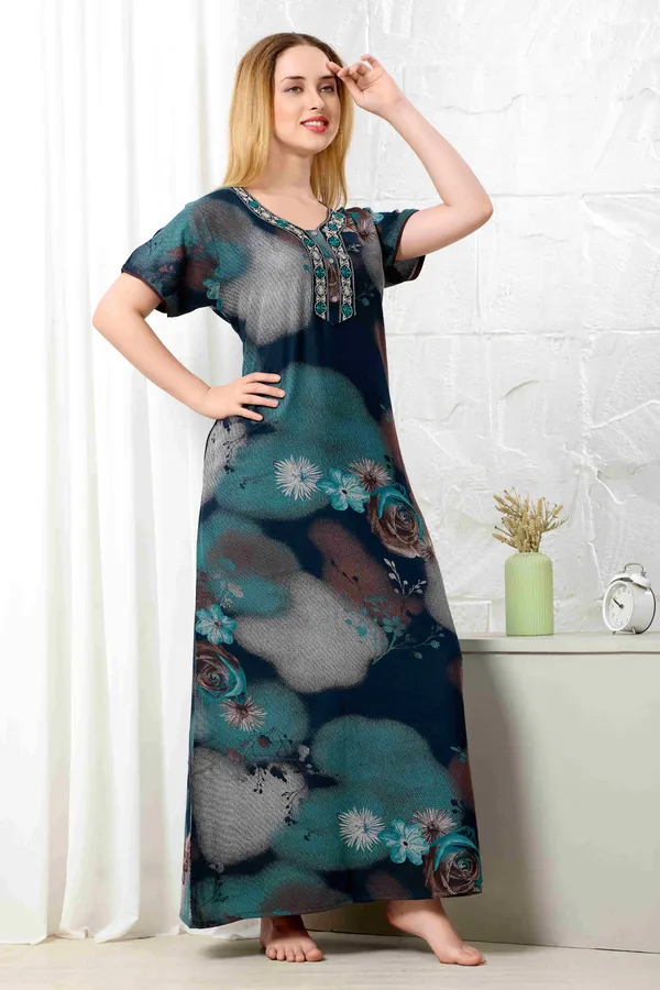 Green_floral_embroidered__A-line_Alpine__Nighty_for_Women