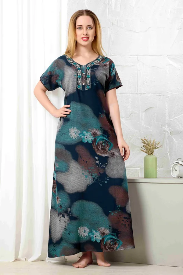 Green_floral_embroidered__A-line_Alpine__Nighty_for_Women