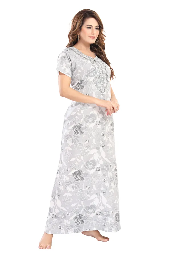 Grey_Floral_Cotton_blend_Night_Dress_For_Ladies