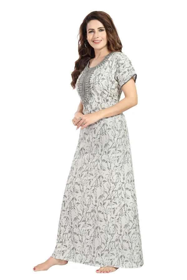Grey_Floral_Cotton_blend_Night_Dress_For_Ladies