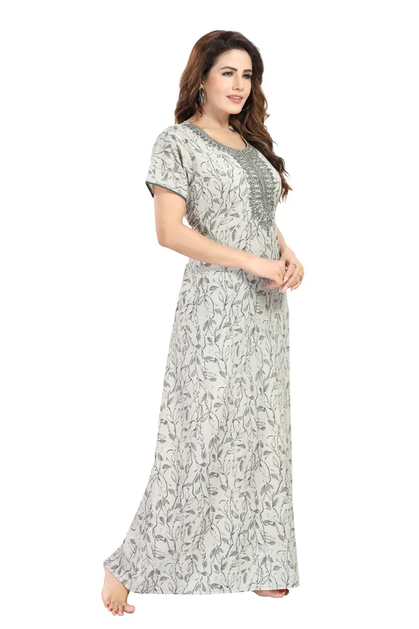 Grey_Floral_Cotton_blend_Night_Dress_For_Ladies