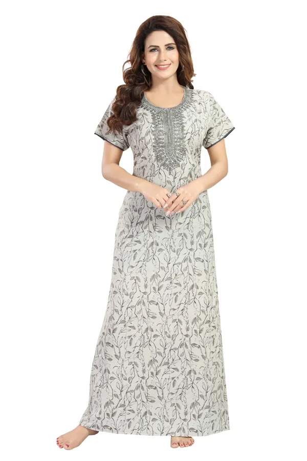 Grey_Floral_Cotton_blend_Night_Dress_For_Ladies