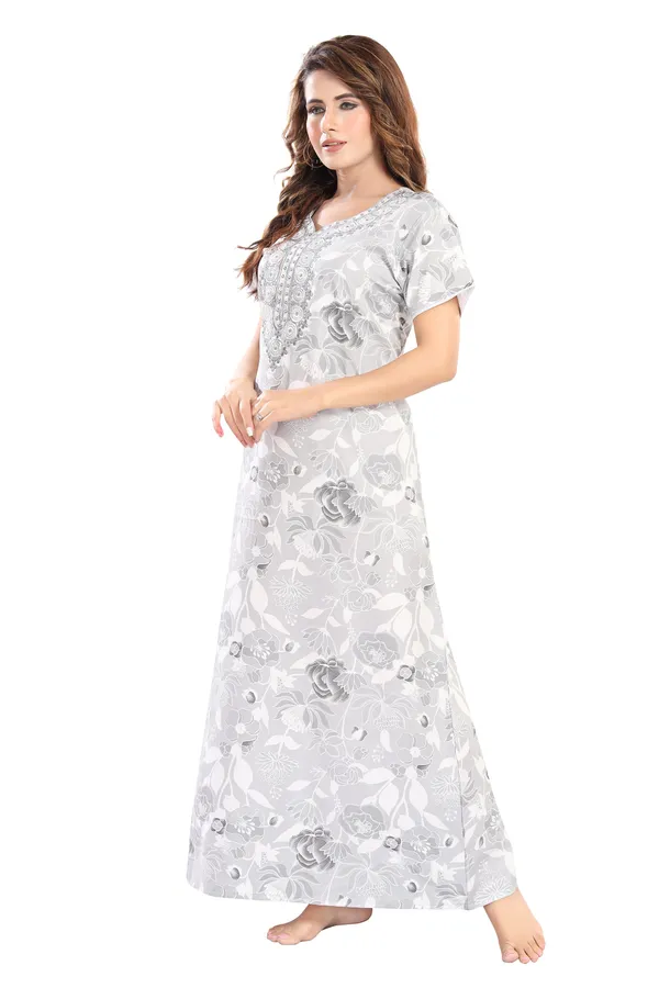 Grey_Floral_Cotton_blend_Night_Dress_For_Ladies