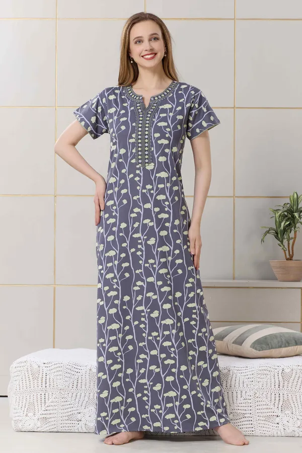 Greyish_blue_floral__print_hosiery_Night_Dress_with_embroidery_neck_For_Ladies_Greyish_blue_floral__print_hosiery_Night_Dress_with_embroidery_neck_For_Ladies