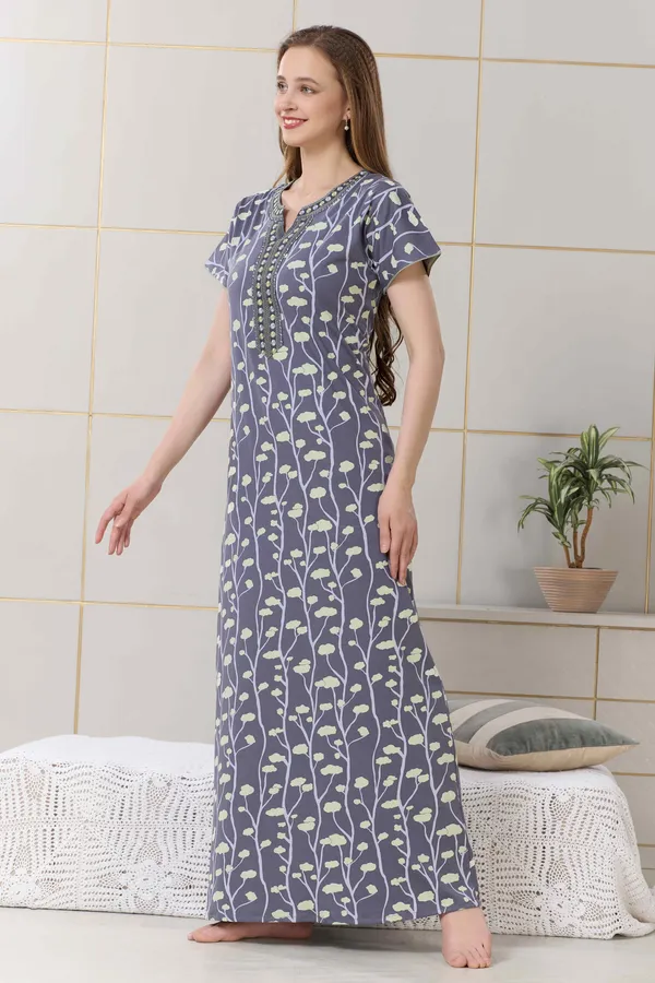 Greyish_blue_floral__print_hosiery_Night_Dress_with_embroidery_neck_For_Ladies_Greyish_blue_floral__print_hosiery_Night_Dress_with_embroidery_neck_For_Ladies