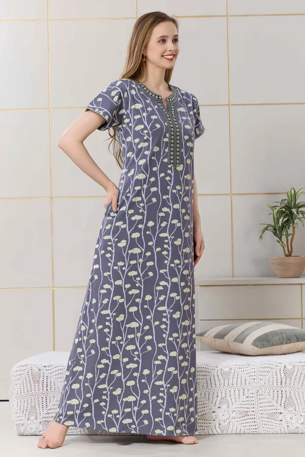 Greyish_blue_floral__print_hosiery_Night_Dress_with_embroidery_neck_For_Ladies_Greyish_blue_floral__print_hosiery_Night_Dress_with_embroidery_neck_For_Ladies