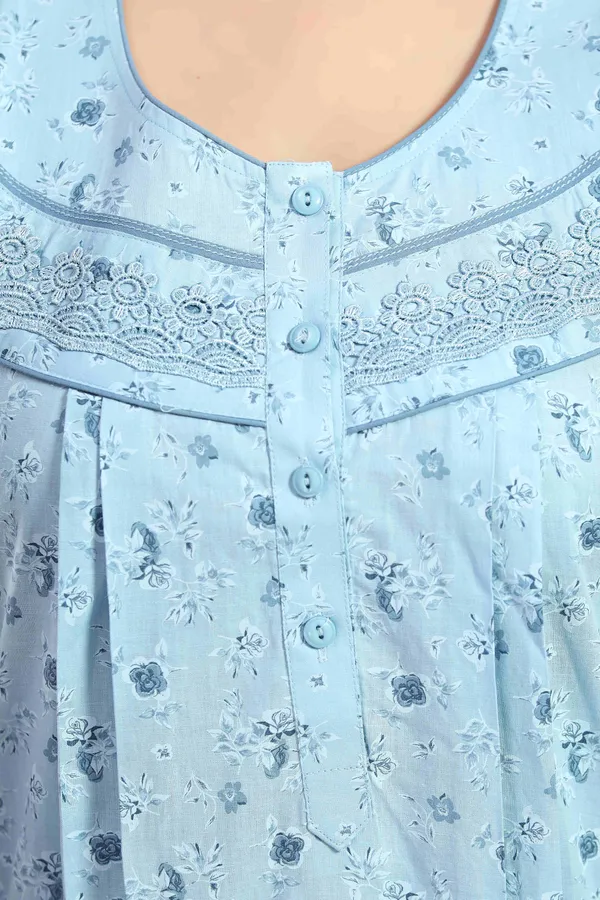 Aqua_Blue_Floral_Cotton_Night_Dress_For_Ladies