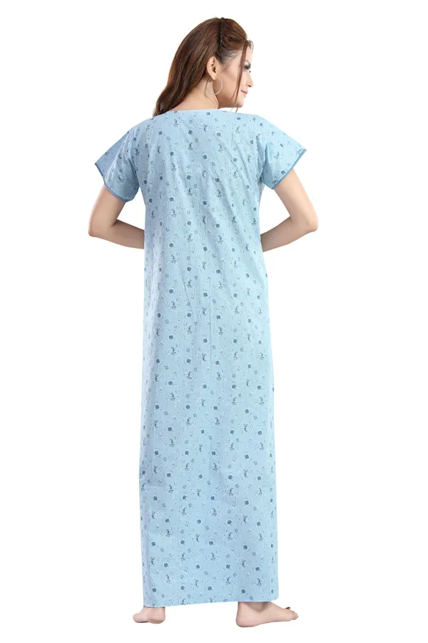 Aqua_Blue_Floral_Cotton_Night_Dress_For_Ladies