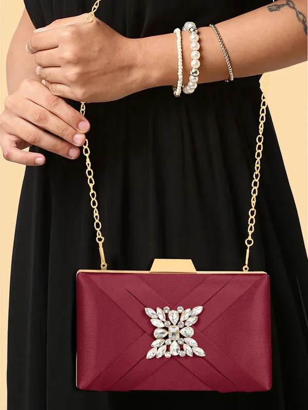 Maroon_Premium_Satin_With_Shiny_Texture_Diamond_Clutch_For_Women_&_Girls_(22_X_10_X_15_Cm)