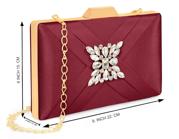 Maroon_Premium_Satin_With_Shiny_Texture_Diamond_Clutch_For_Women_&_Girls_(22_X_10_X_15_Cm)