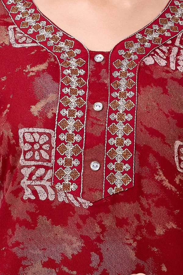 Maroon_Ajrakh_style_embroidered__A-line_Alpine__Nighty_for_Women