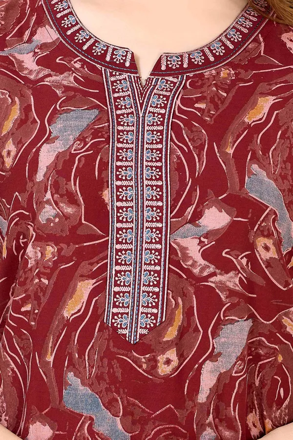 Maroon_abstract_Cotton_blend_Night_Dress_For_Ladies