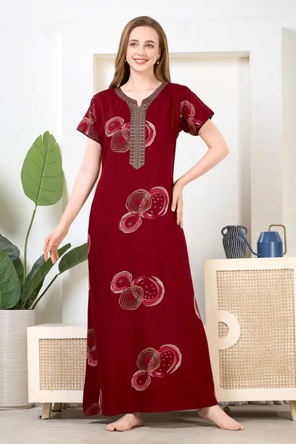 Maroon_abstract_embroidered__A-line_Alpine__Nighty_for_Women