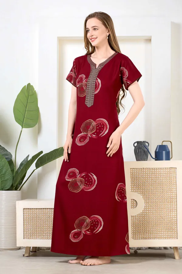 Maroon_abstract_embroidered__A-line_Alpine__Nighty_for_Women