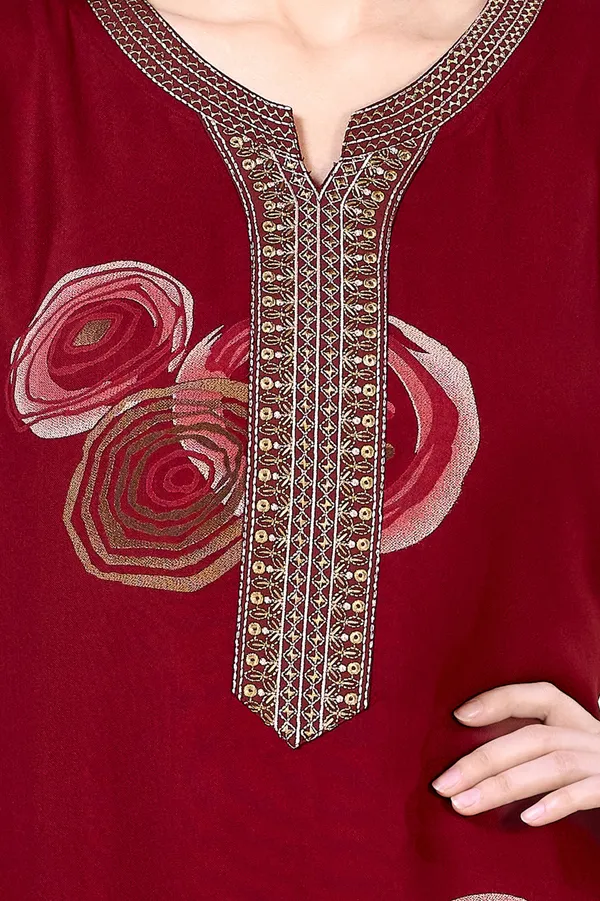 Maroon_abstract_embroidered__A-line_Alpine__Nighty_for_Women