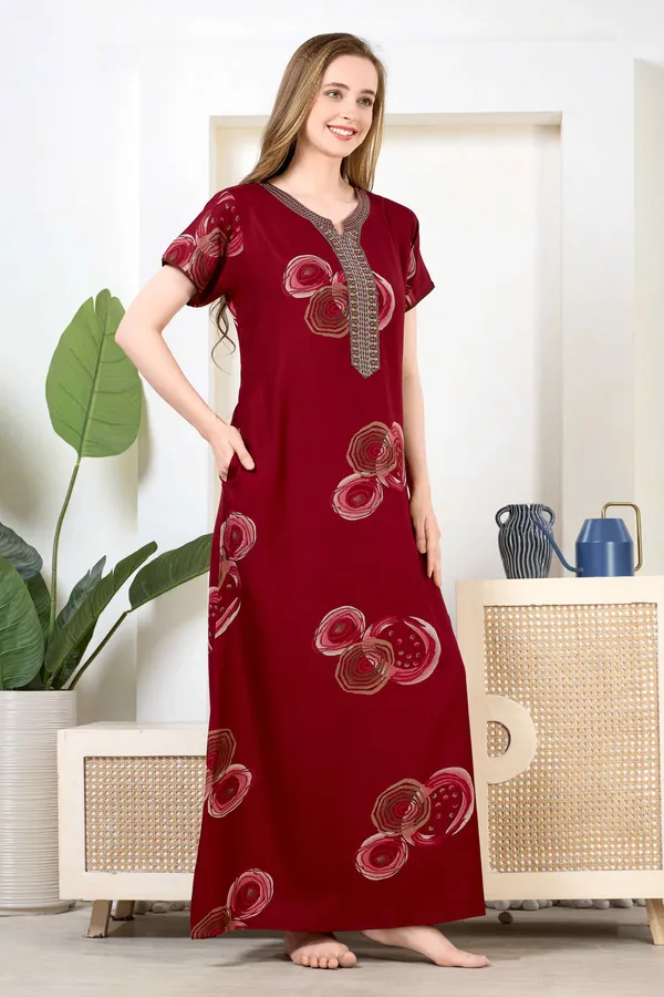 Maroon_abstract_embroidered__A-line_Alpine__Nighty_for_Women