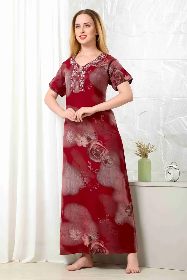 Maroon_floral_embroidered__A-line_Alpine__Nighty_for_Women
