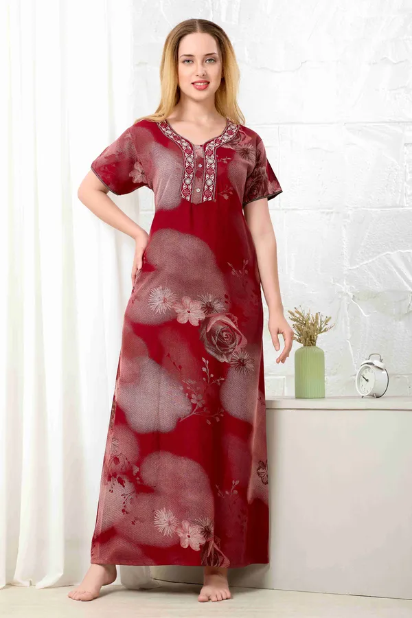 Maroon_floral_embroidered__A-line_Alpine__Nighty_for_Women