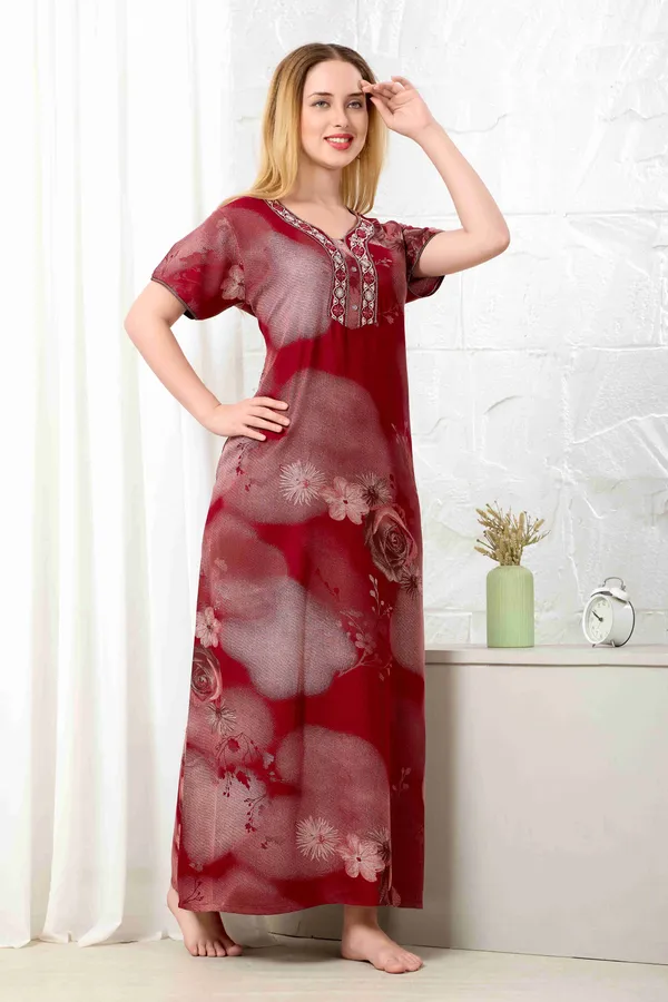 Maroon_floral_embroidered__A-line_Alpine__Nighty_for_Women