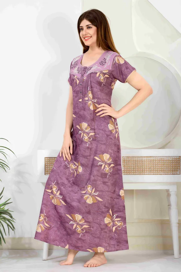 Mauve_floral_pleated_alpine_neck_embroidery_nighty_for_womens