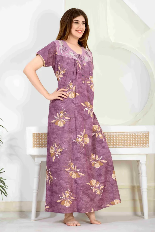 Mauve_floral_pleated_alpine_neck_embroidery_nighty_for_womens