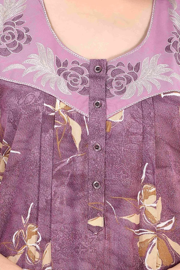 Mauve_floral_pleated_alpine_neck_embroidery_nighty_for_womens