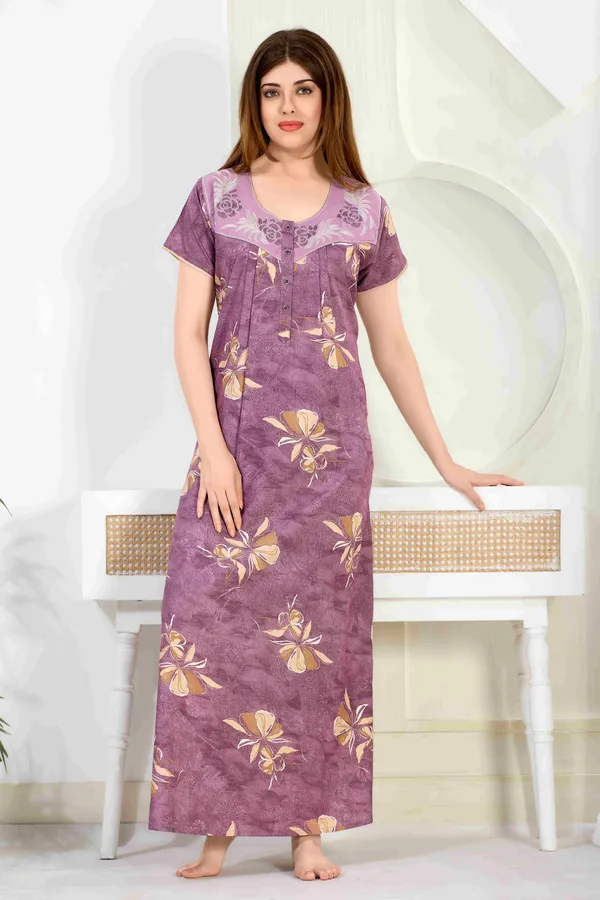 Mauve_floral_pleated_alpine_neck_embroidery_nighty_for_womens