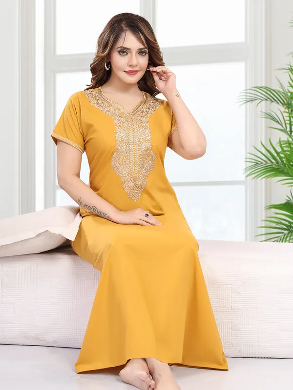 Mustard_Cotton_Blend_Nighty_For_Women