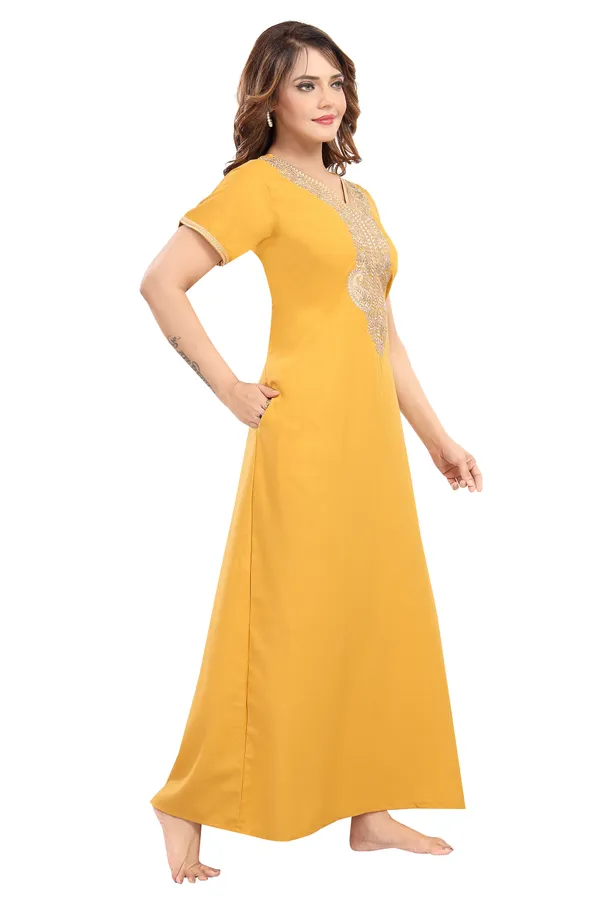 Mustard_Cotton_Blend_Nighty_For_Women