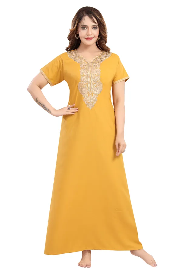Mustard_Cotton_Blend_Nighty_For_Women