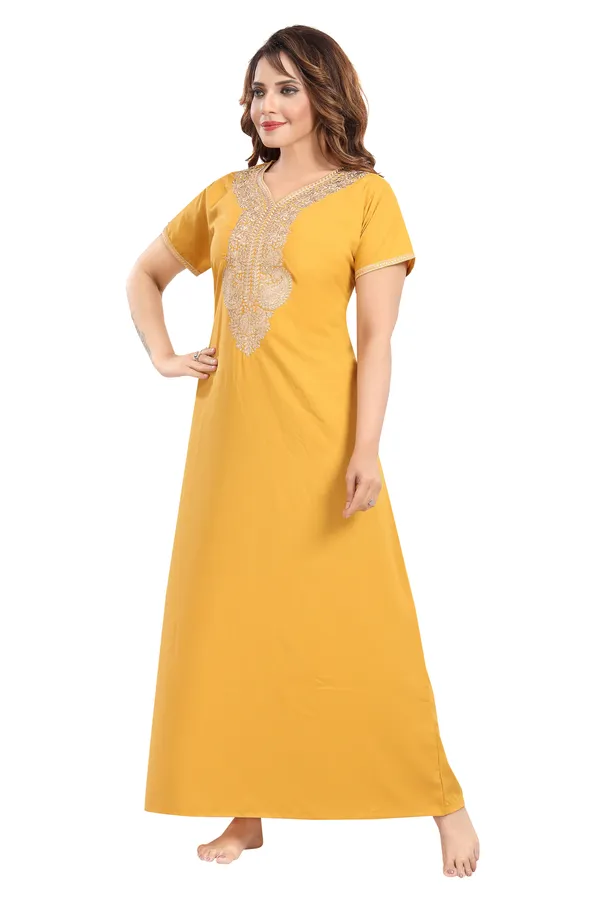 Mustard_Cotton_Blend_Nighty_For_Women