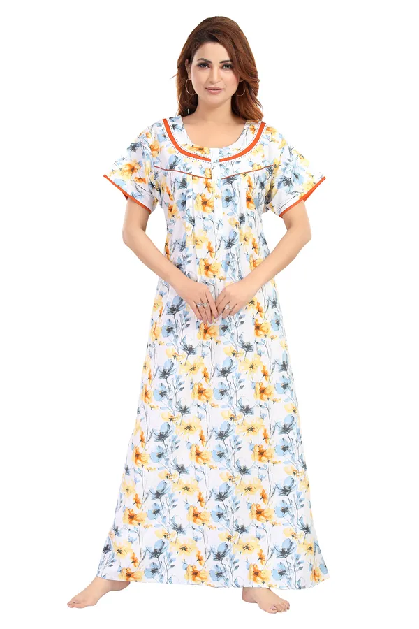 Mustard_Cotton_floral__Nighty_for_Women
