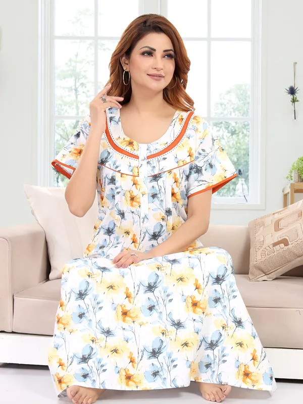 Mustard_Cotton_floral__Nighty_for_Women