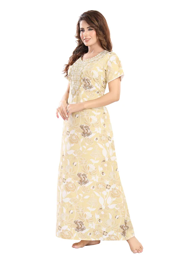 Mustard_Floral_Cotton_blend_Night_Dress_For_Ladies