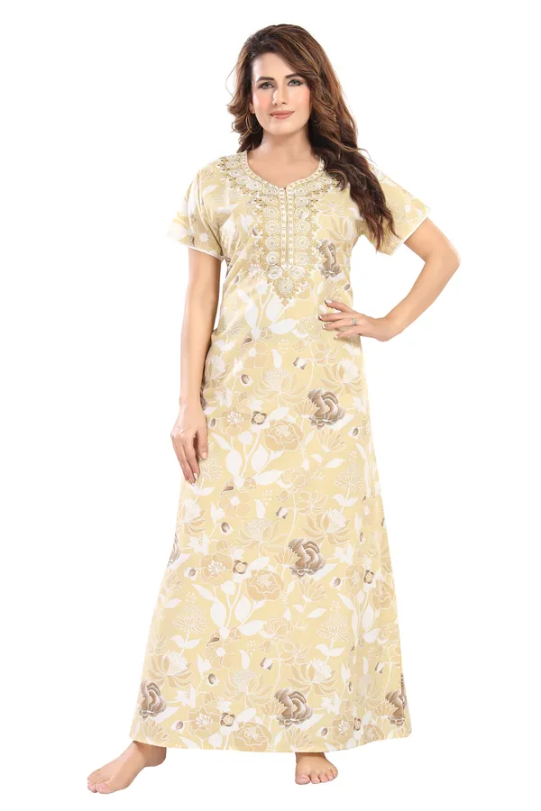 Mustard_Floral_Cotton_blend_Night_Dress_For_Ladies