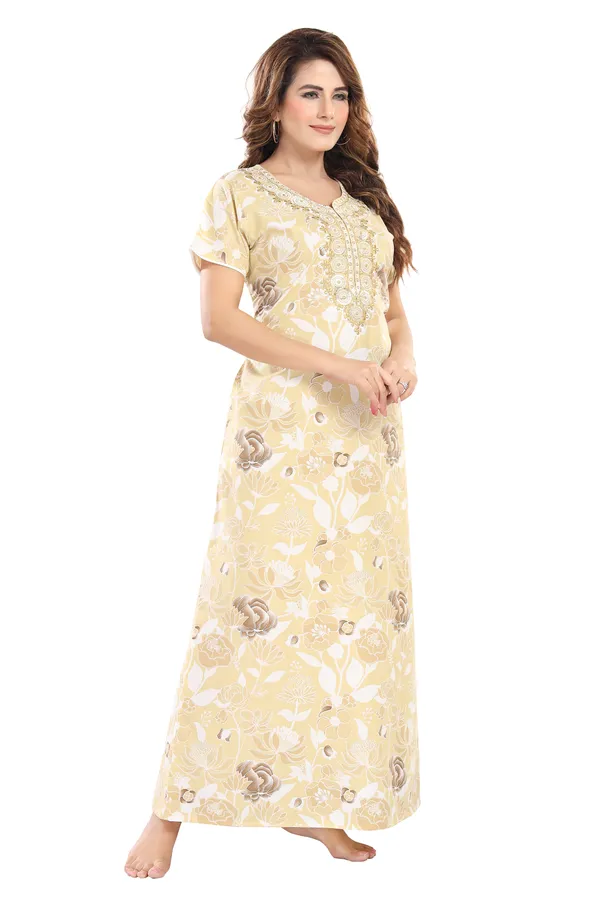 Mustard_Floral_Cotton_blend_Night_Dress_For_Ladies