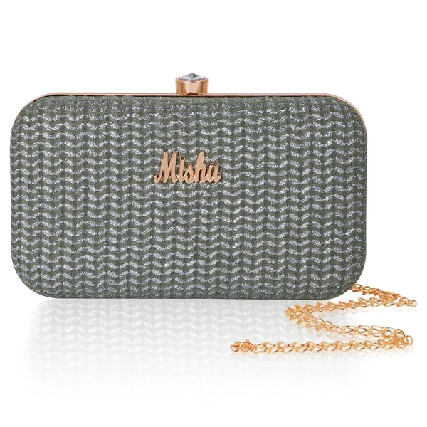 Green_Textured_Satin_Noir_Chevron_Chain_Clutch_For_Women_&_Girls_(11.5_X_3.5_X_8.5_Cm)