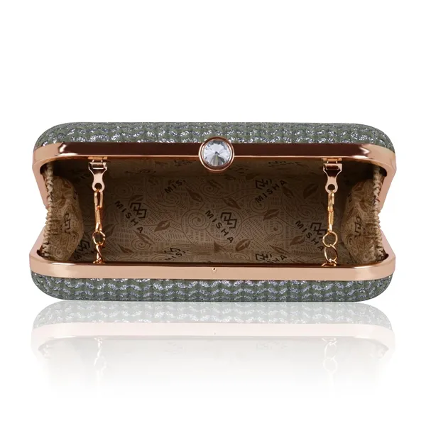 Green_Textured_Satin_Noir_Chevron_Chain_Clutch_For_Women_&_Girls_(11.5_X_3.5_X_8.5_Cm)