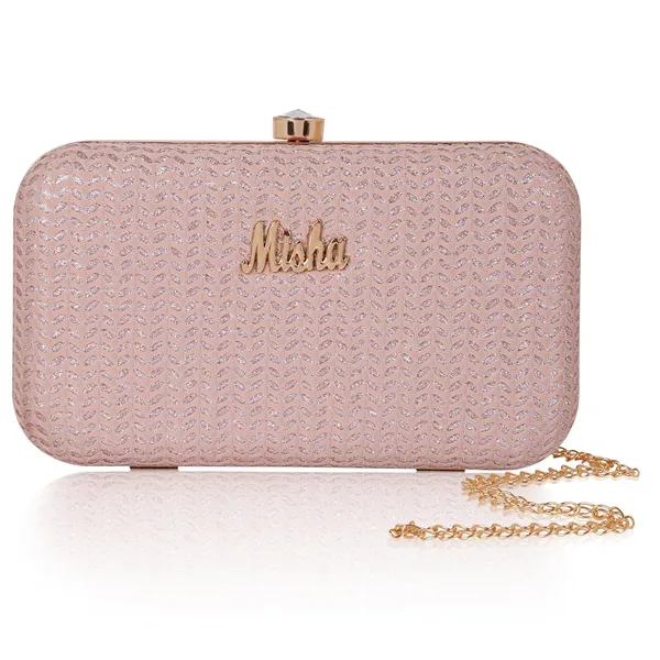 Pink_Textured_Satin_Noir_Chevron_Chain_Clutch_For_Women_&_Girls_(11.5_X_3.5_X_8.5_Cm)