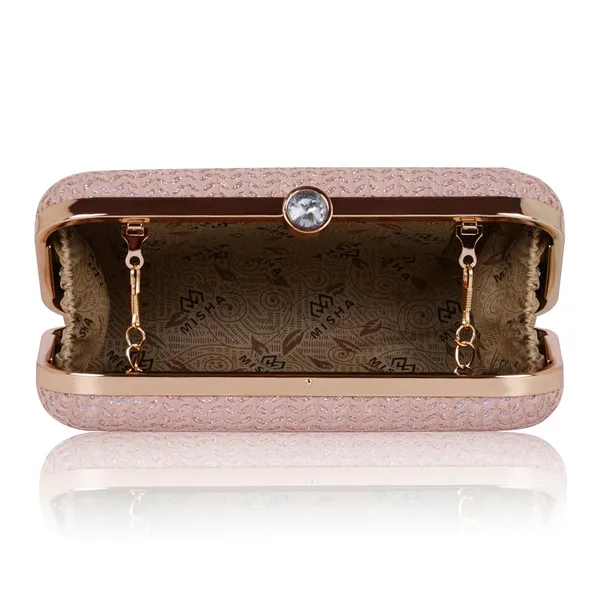 Pink_Textured_Satin_Noir_Chevron_Chain_Clutch_For_Women_&_Girls_(11.5_X_3.5_X_8.5_Cm)