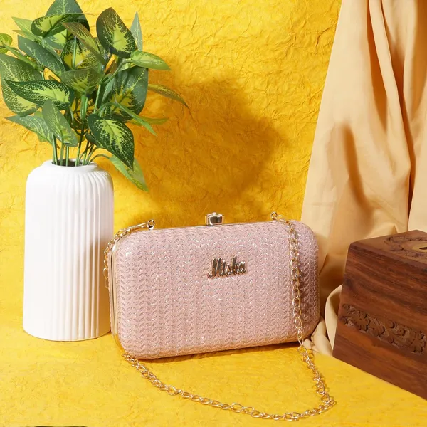 Pink_Textured_Satin_Noir_Chevron_Chain_Clutch_For_Women_&_Girls_(11.5_X_3.5_X_8.5_Cm)