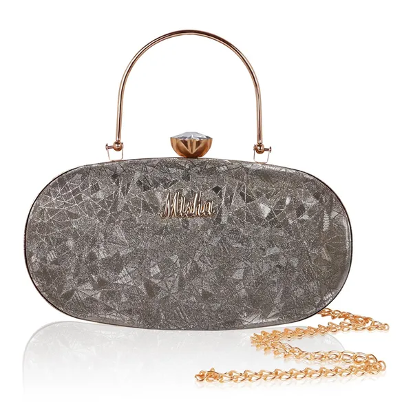 Khaki_Cracked_Ice_Metallic_Noir_Glint_Oval_Clutch_For_Women_&_Girls_(23_X_3_X_13_Cm)