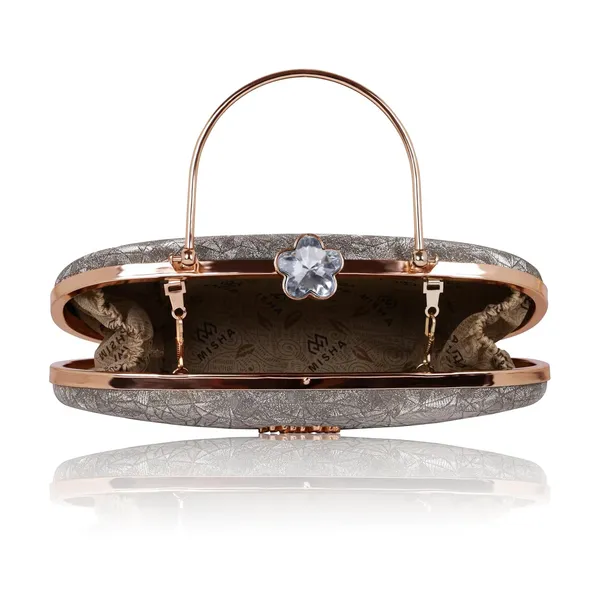 Khaki_Cracked_Ice_Metallic_Noir_Glint_Oval_Clutch_For_Women_&_Girls_(23_X_3_X_13_Cm)